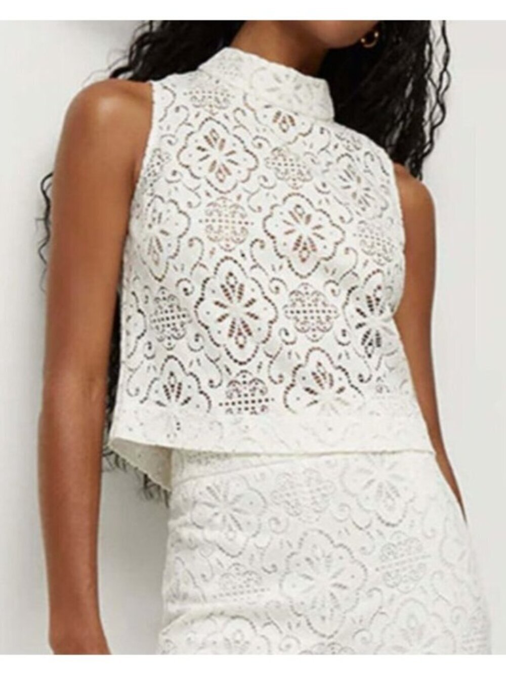 Veronica Beard Katmai Lace Top Size 12 Off White Eyelet Sleeveless Cropped NWT